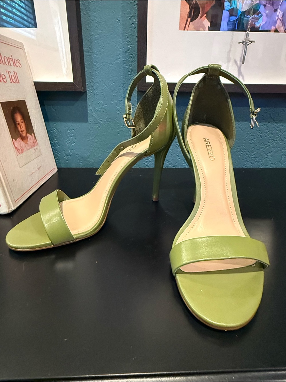 Arezzo Olive Green Ankle-Strap Stiletto Heels